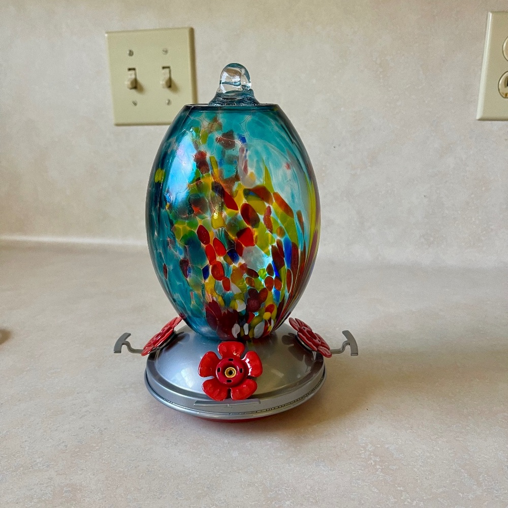 Glass Blown Hummingbird Feeder - NEW